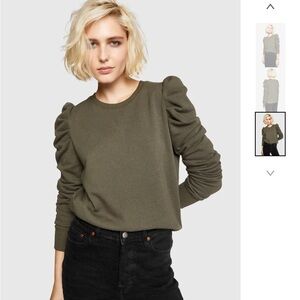 Rebecca Minkoff Janine Puff Sleeve Sweatshirt Olive Green L